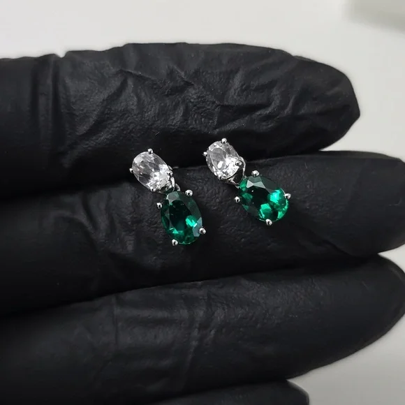 10K Gold Emerald and Sapphire Earrings - Picture 8 of 9